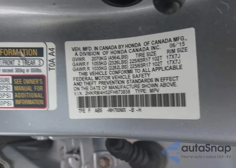 2015 Honda Cr-V Ex z USA, uszkodzony, nr VIN 2HKRM4H52FH673838